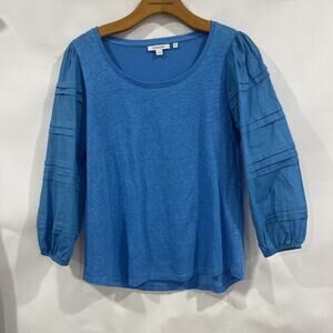 Chicos Linen Blouse Top T Shirt 3/4 Sleeve Blue Top Size 0 Small Beach Travel